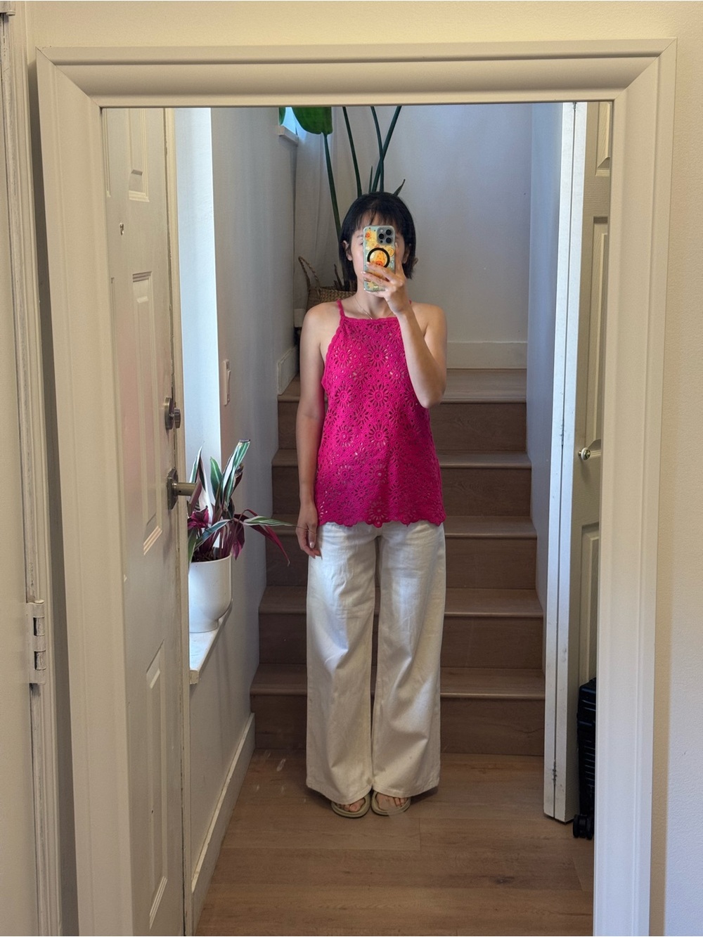 NEXT Hot Pink Crochet Halter Tank Top